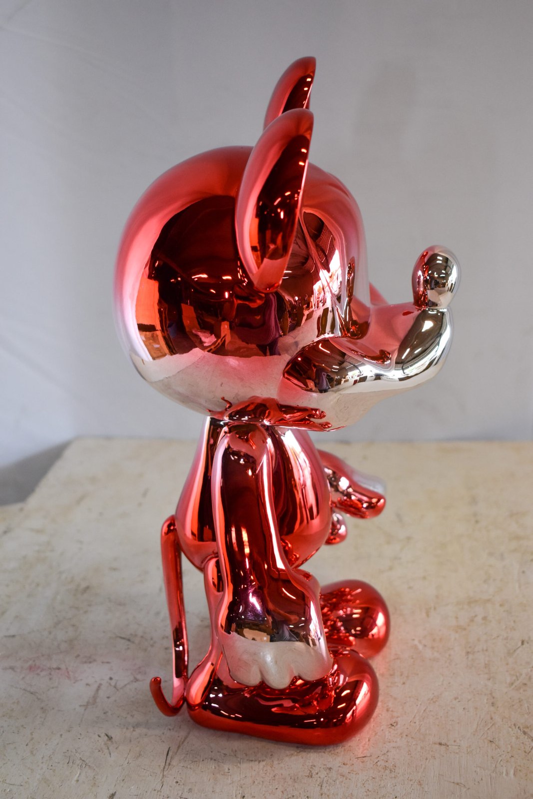 Contemporary Red Chrome Mickey Mouse Resin Statue 12" x 9" x 16"H