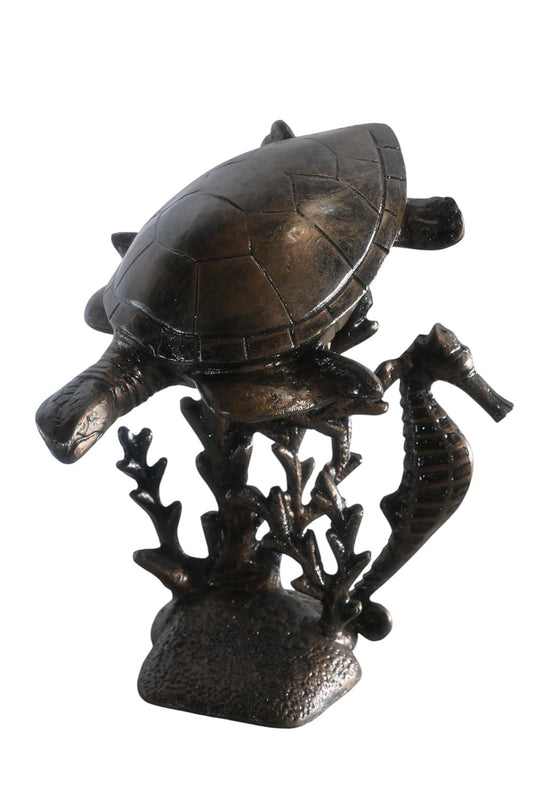 Sea Turtle and Seahorse Coastal Coral Tabletop Alumminum Sculpture 14"x14"x20"H