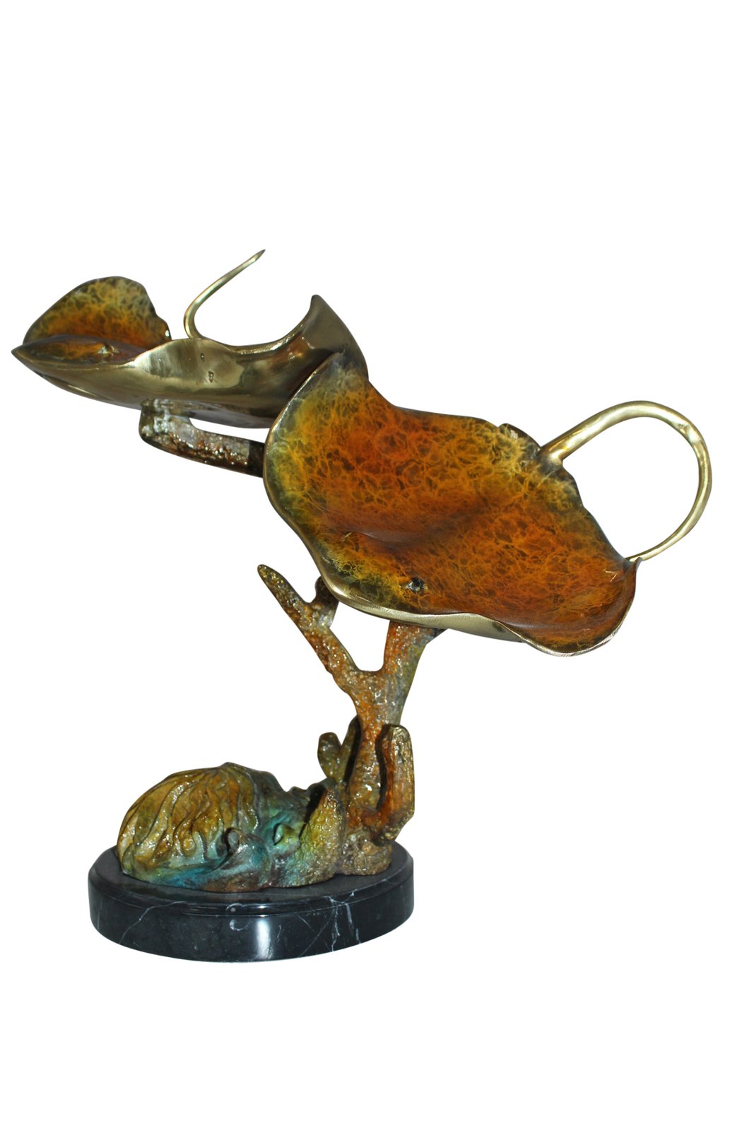 Double Manta Ray Bronze Statue -  Size: 14"L x 24"W x 21"H.