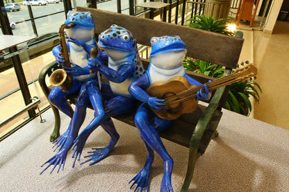 Musical Frogs on a Bench Bronze Statue -  Size: 41"L x 23"W x 33"H.