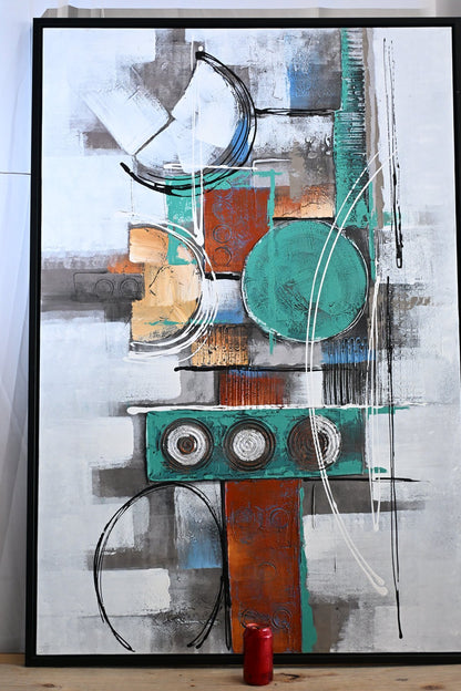 Serenity Abstract Canvas Painting Teal Orange Framed Art 61"x41"