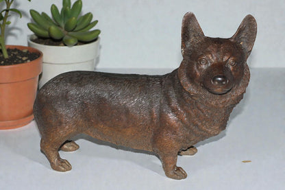 Standing Corgi Dog Bronze Sculpture Statue Figurine Decor 20"x8"x15"H