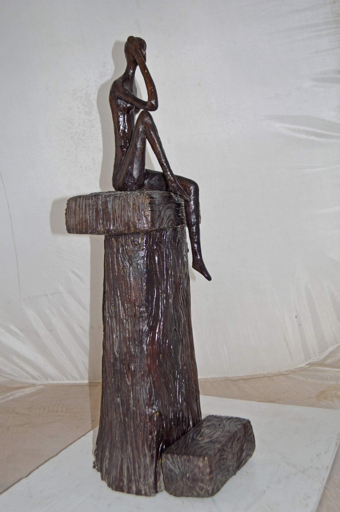 Modern Art Abstract of a Girl Sitting on A Giant Bench - Size: 11" x 12" x 31"H