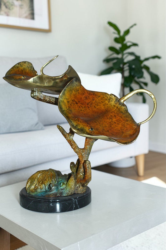 Double Manta Ray Bronze Statue -  Size: 14"L x 24"W x 21"H.