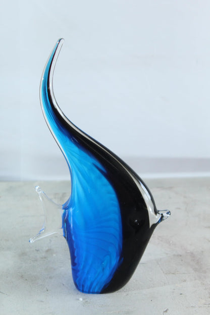 NIFAO Glass Angelfish Figurine Blue Black Hand Blown Art Decor 6" x 3" x 9"H