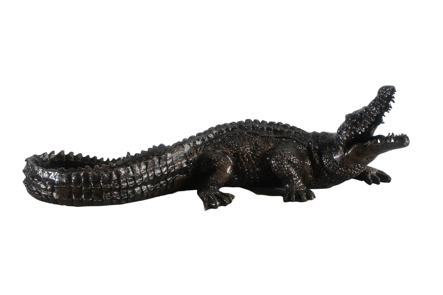 Aluminum Alligator Sculpture Open Jaws Dark Bronze Decor 31"x14"x11"H