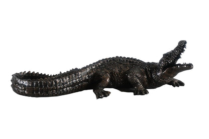 Aluminum Alligator Sculpture Open Jaws Dark Bronze Decor 31"x14"x11"H