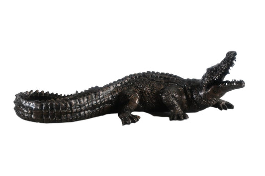 Aluminum Alligator Sculpture Open Jaws Dark Bronze Decor 31"x14"x11"H