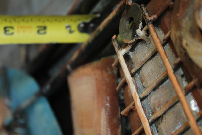 Vintage Motorcycle and Gas Pump Painting on Metal with 3D Effect 79" x 2" x 40"H