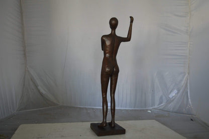 Abstract of Art nude lady lifting hand bronze statue - Size: 9"L x 6"W x 25"H.