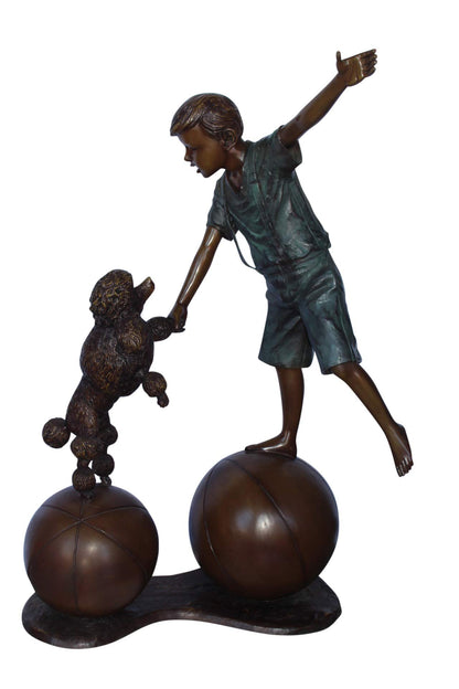 Boy and poodle balancing circus stars bronze statue -  Size: 38" x 27" x 55"H.