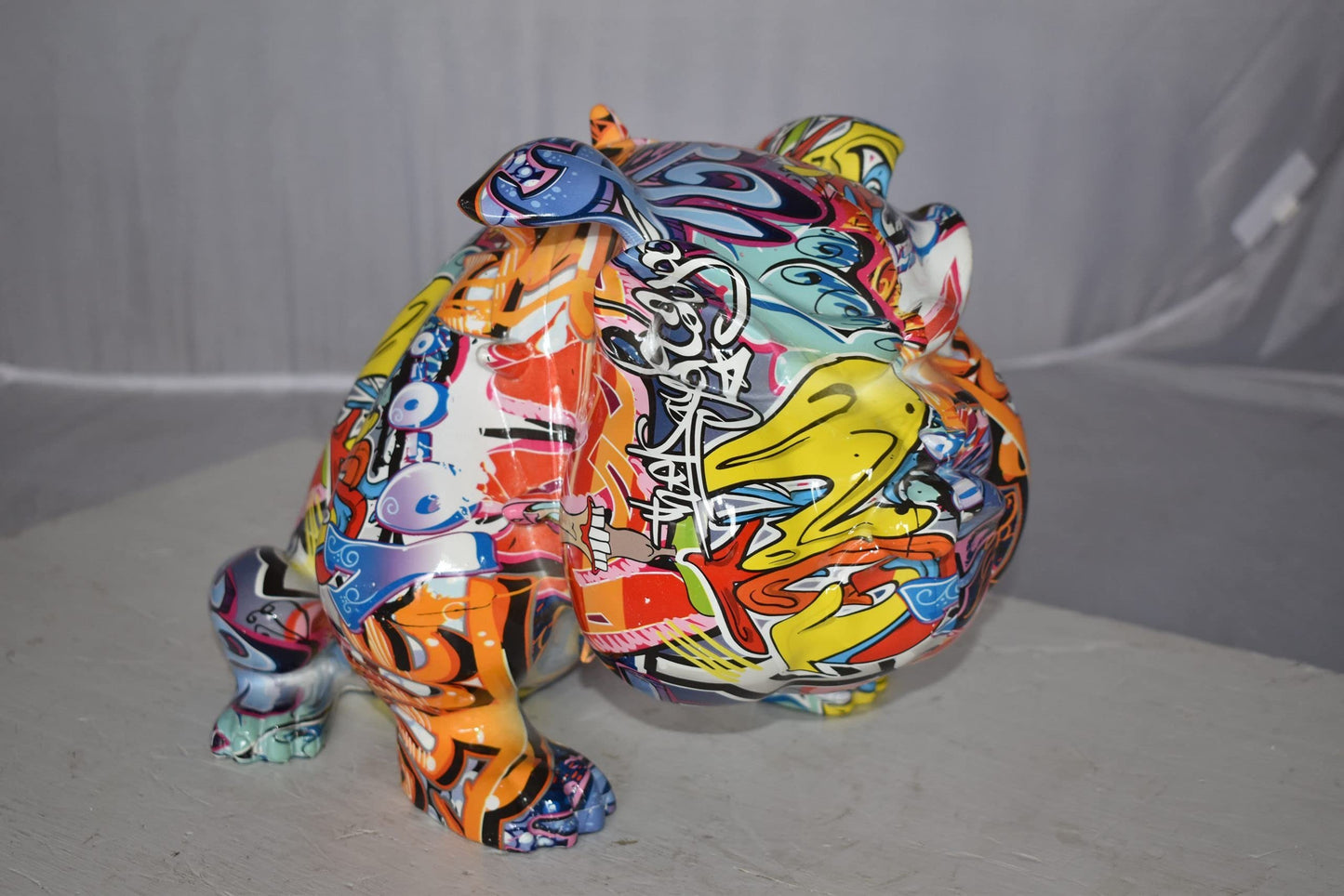 Modern Art Graffiti Bulldog Statue Made of Resin Size: 11" x 5" x 7"H