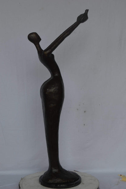 Woman Releasing Bird Modern Art Bronze Statue - Size: 13"L x 19"W x 52"H.