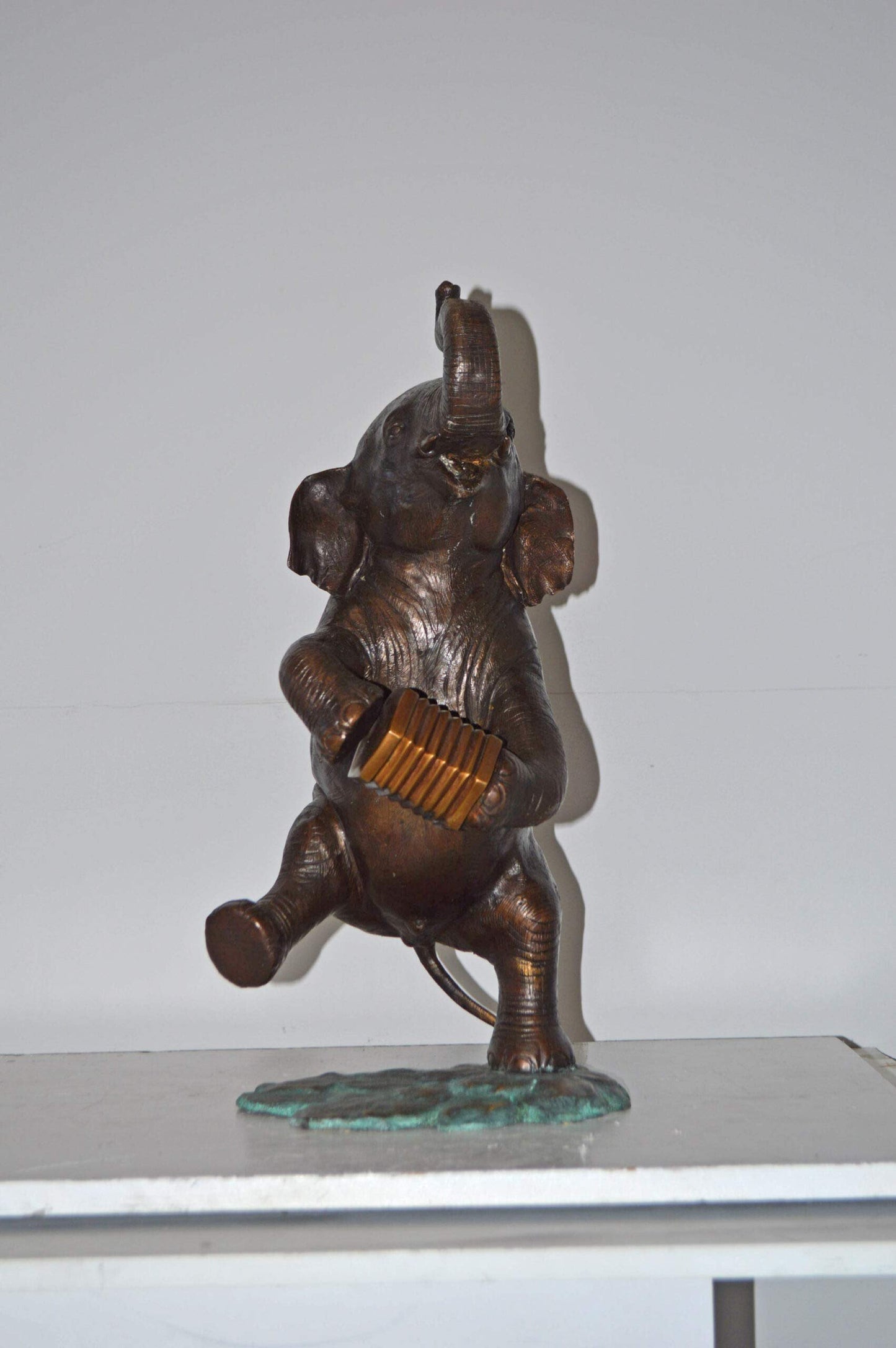 Circus Elephant Dance and Play the Accordion Bronze Statue - 13" x 11" x 22"H
