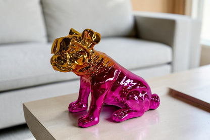 Ombre Pink Chrome Colored Bulldog Resin Statue 16" x 9" x 13"H