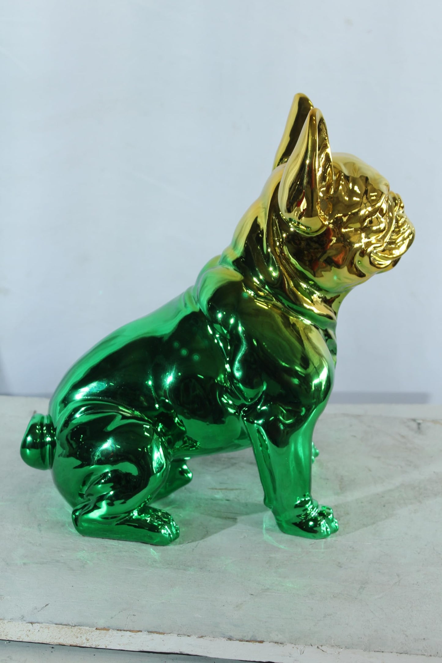 NIFAO Resin Bulldog Statue Green and Gold Finish 16"x9"x16"H