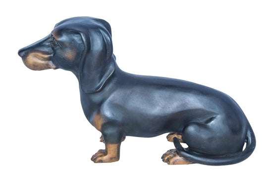 Adorable Dachshund Dog Sitting Bronze Statue 17" x 5" x 10"H