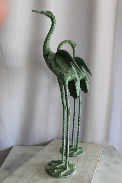 Pair of Aluminum Crane Wings Open with Green Patina Finish 10" x 8" x 22"H