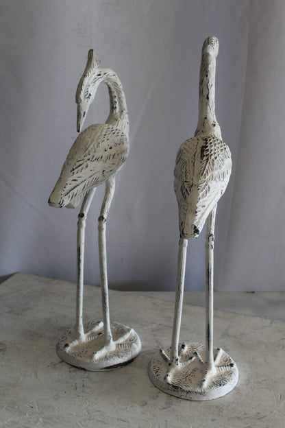 Pair of Aluminum Crane with White Patina Finish 10" x 12" x 23"H