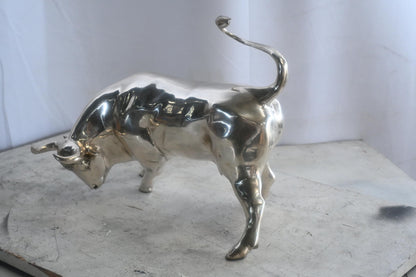 Charging Bull Silver Finish Bronze Wall Street Replica 16"x12"x13"H