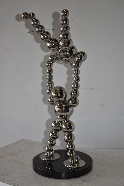 Modern Art Acrobat Couple in Action Chrome Balls Statue Size: 12" x 14" x 27"H