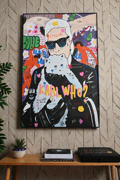 Karl Who Pop Art Canvas Painting Fashion Icon Framed Art 61"x41"