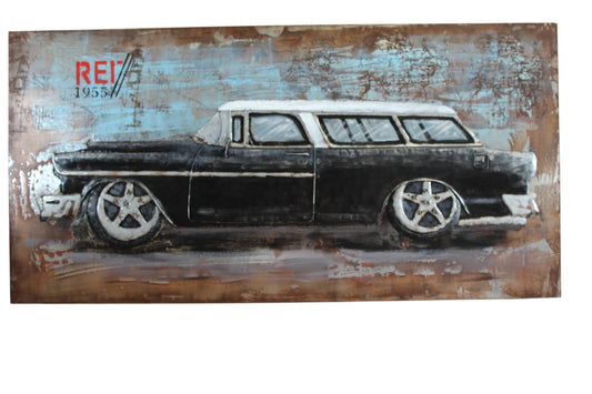 1955 Chevy Nomad Wagon 3D Metal Wall Art Handcrafted 79" x 2" x 40"H