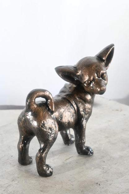 Charming Standing Chihuahua Aluminum Tabletop Dog Statue 12"x9"x11"H