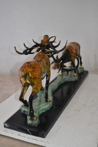 Fighting Deer Bronze Statue Mounted on a Marble Base Size: 32" x 8" x 14"H
