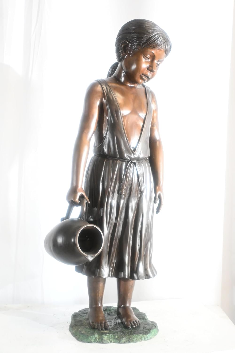 Large Bronze Girl Fountain with Water Jug Garden Statue 17"x12"x39"H