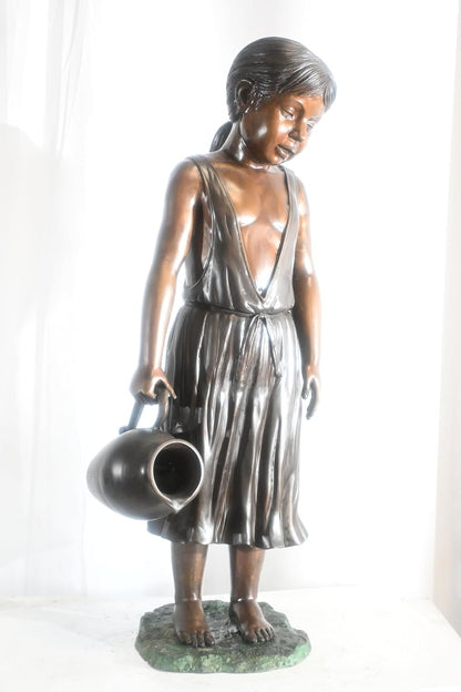 Large Bronze Girl Fountain with Water Jug Garden Statue 17"x12"x39"H