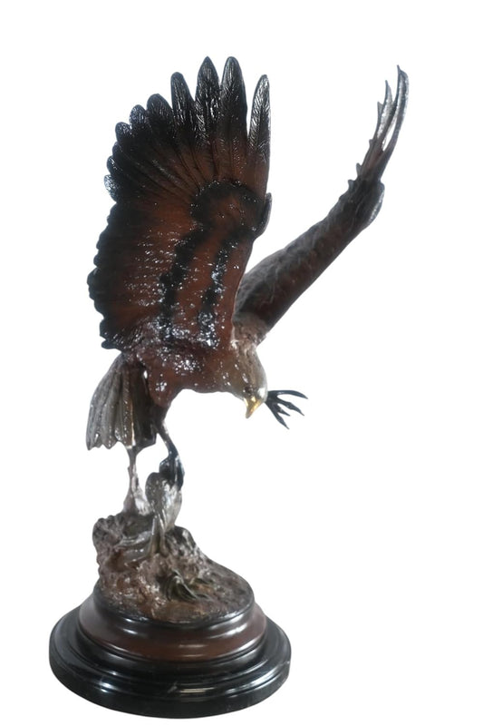 Bronze Eagle in Flight Sculpture Lost Wax Cast Marble Base 17"x11"x24"H