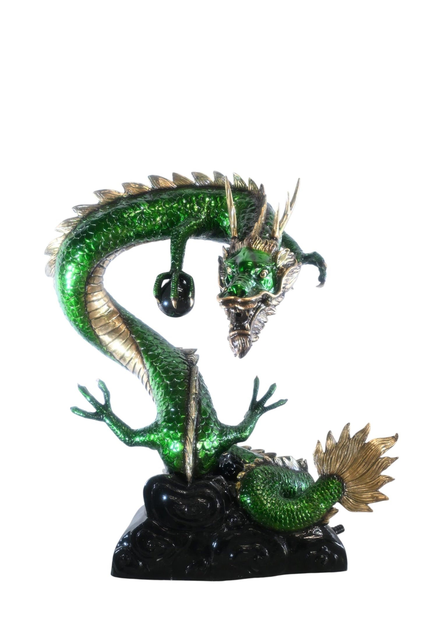 Green Bronze Dragon Fountain Statue with Pearl Sphere 30"x20"x38"H