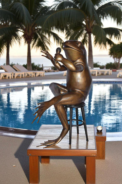 Comedic Frog bronze statue - Size: 25"L x 20"W x 30"H.