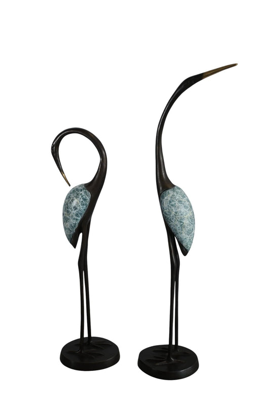 Bronze Crane Pair Statue Set Birds Sculpture Figurines 7"x4"x20"H