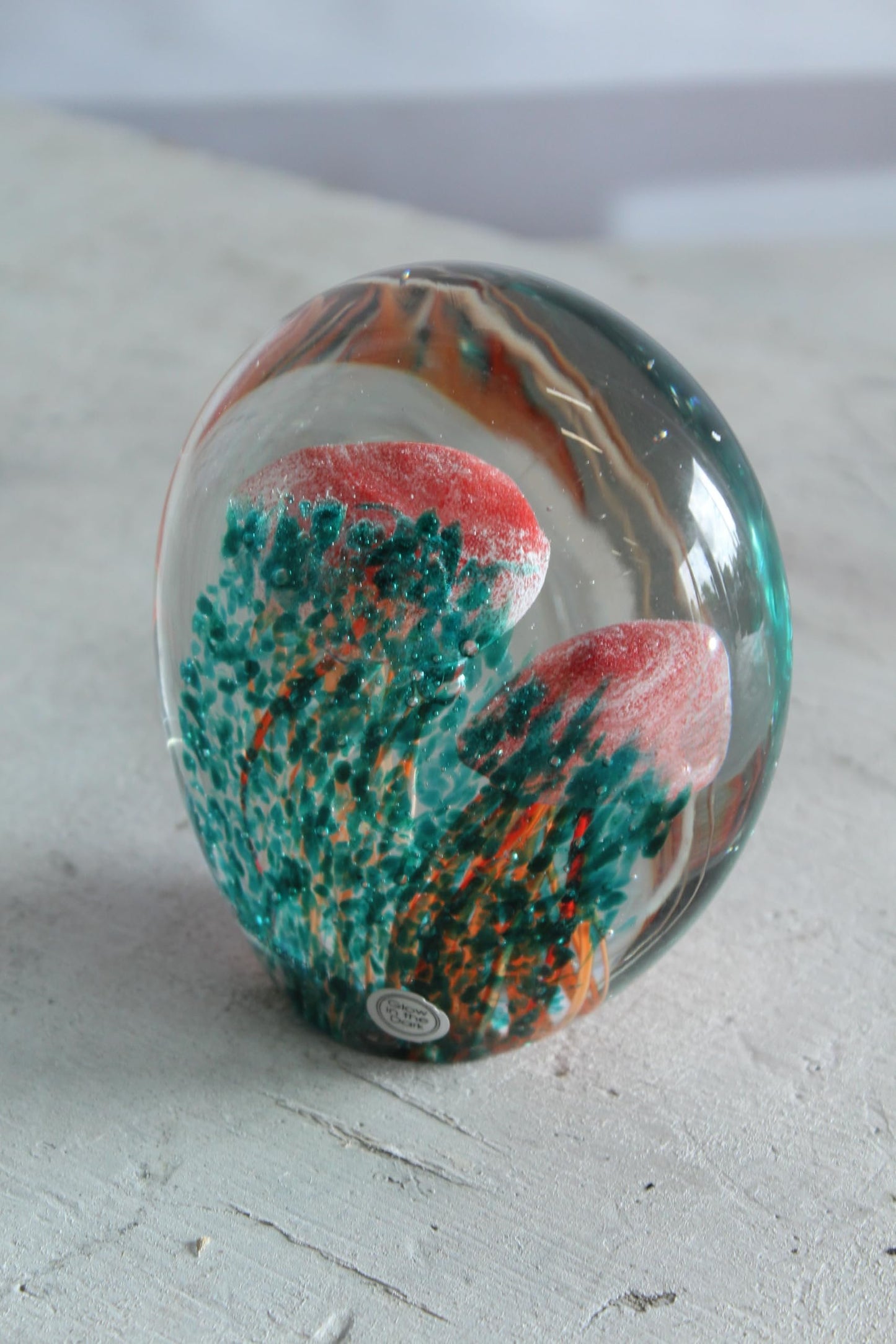NIFAO Glass Jellyfish Paperweight Glows in Dark Ocean Art 4" x 3" x 4"H