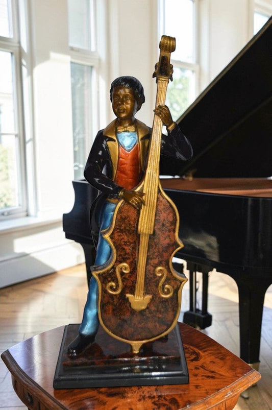 Musician Playing His Cello Bronze Statue -  Size: 8"L x 10"W x 23"H.