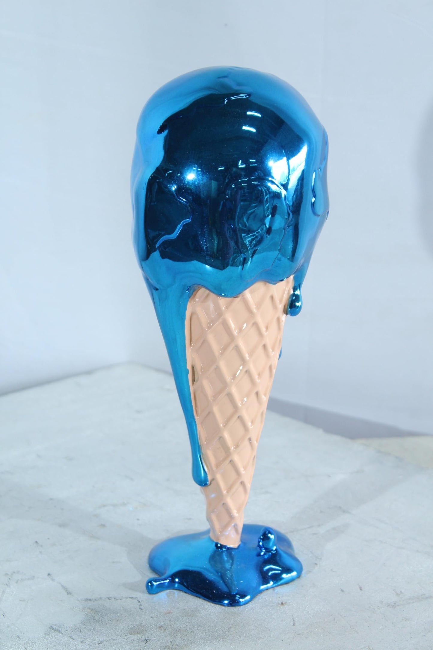 NIFAO Resin Ice Cream Cone Statue Blue Dripping Pop Art Style Decor 5" x 5" x 14"H