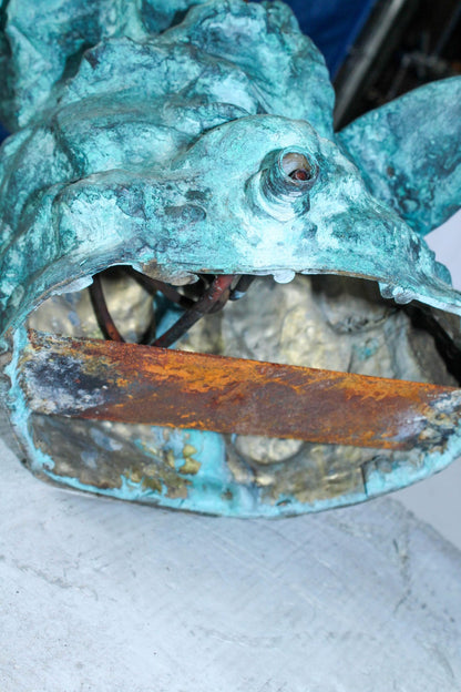 Nude Art Bronze Mermaid Fountain with Fish and Patina Finish 23" x 14" x 39"H