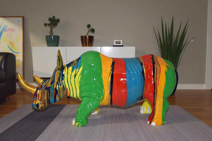 Multicolor Striped Rhino Resin Statue Size: 20" x 6" x 9"H