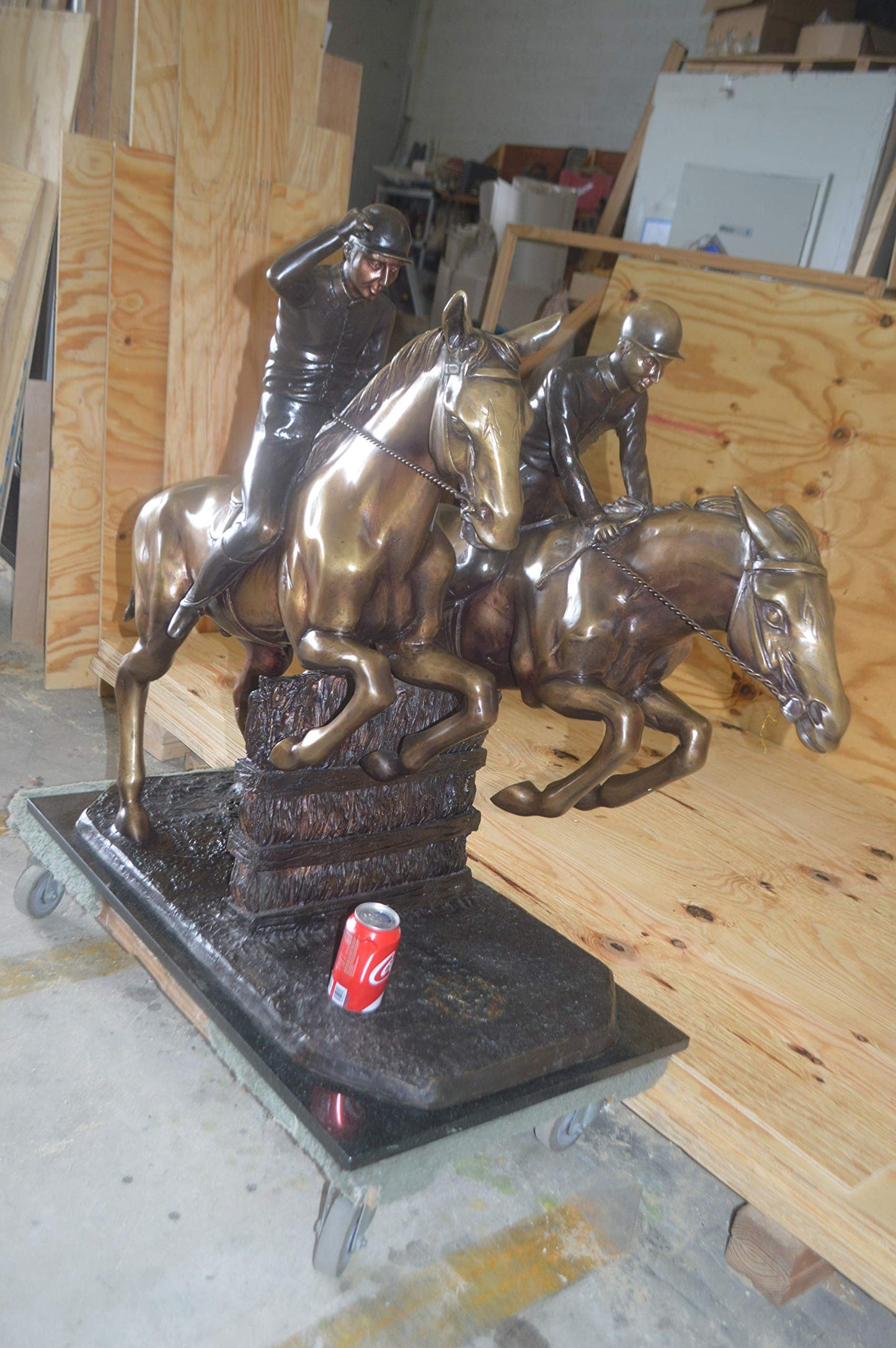 Two Horse Riders Racing Each Other Bronze Statue -  Size: 45"L x 21"W x 42"H