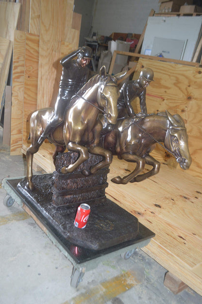Two Horse Riders Racing Each Other Bronze Statue -  Size: 45"L x 21"W x 42"H