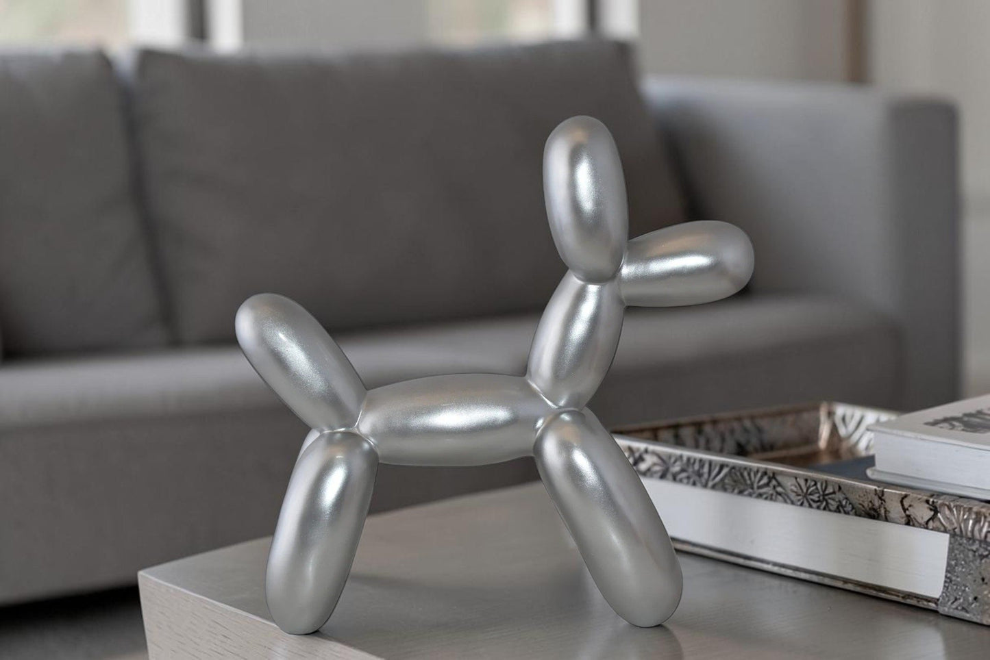 Silver Finish Balloon Dog Statue Made of Resin Size: 16" x 6" x 15"H