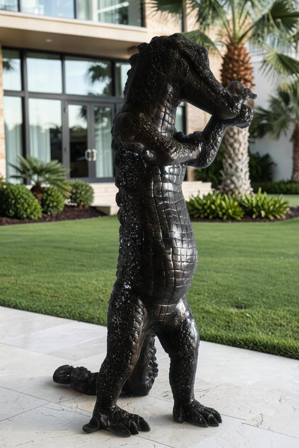 Large Alligator Statue Holding Baby Gator in Egg Cast Aluminum 34"x23"x54"H