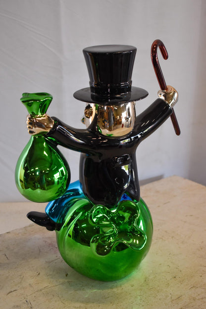 Joyous Monopoly Man Sitting on Money Bag Resin Statue 12" x 10" x 16"H