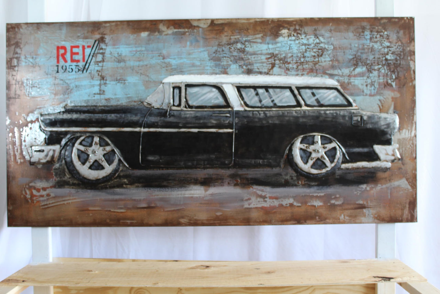 1955 Chevy Nomad Wagon 3D Metal Wall Art Handcrafted 79" x 2" x 40"H