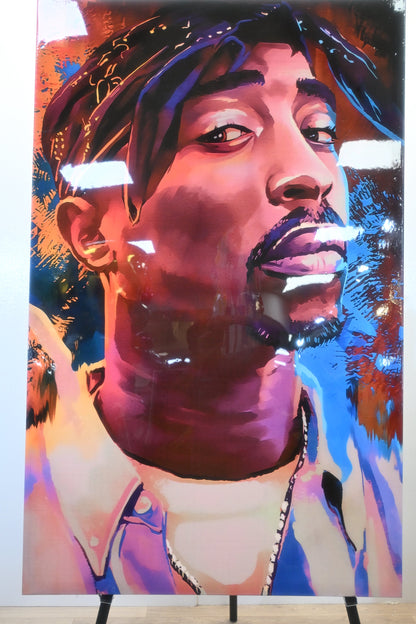 Tupac Shakur Colorful Portrait Resin Covered Canvas 40"x64"