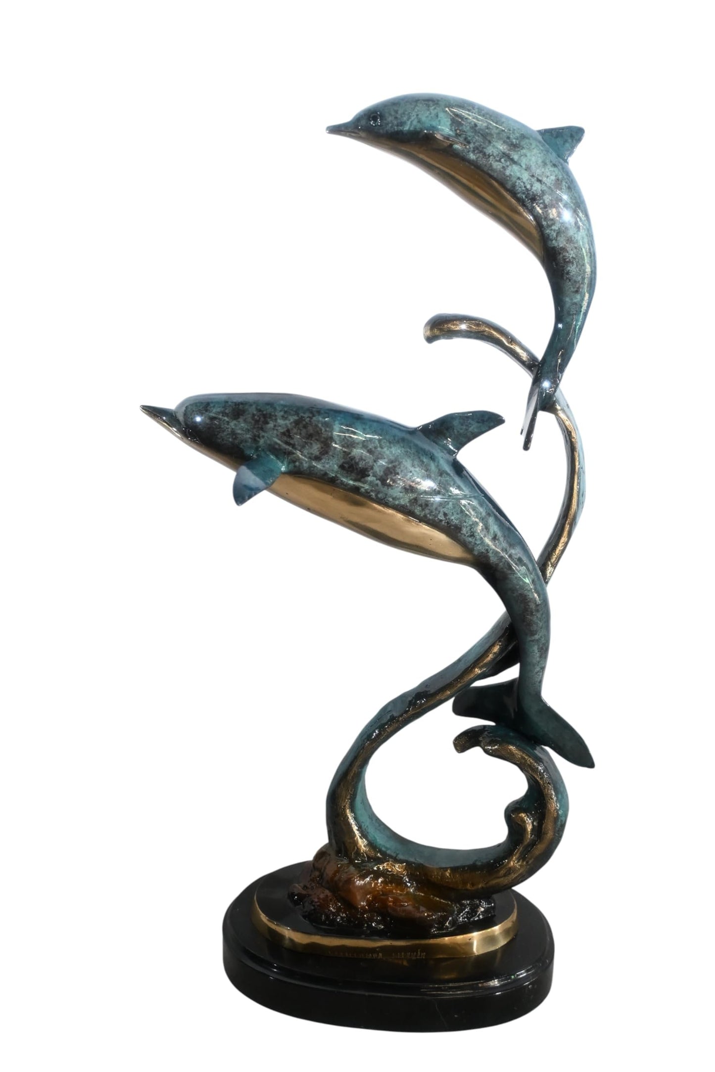 Two Dolphins Bronze Sculpture Spiral Formation 16"x11"x30"H
