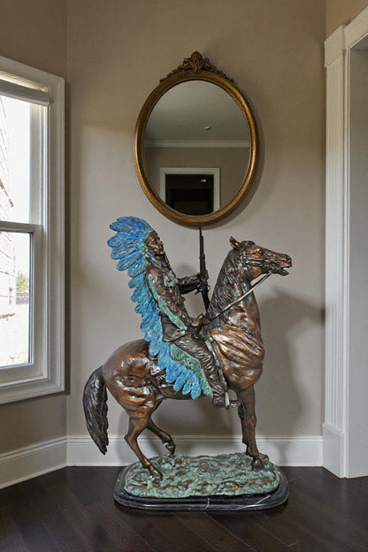 Indian man on his horse Bronze Statue Size: 18" x 8" x 23"H