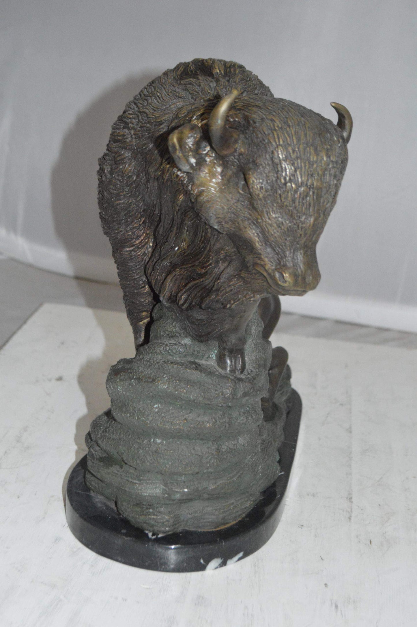 Bison Bronze Statue - Size: 7" L x 14" W x 15" H.
